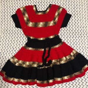 Red, Brown, and Black Striped Kids Dress